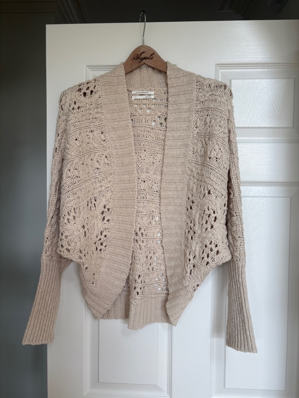 Open-Knit Draped Cardigan in Beige